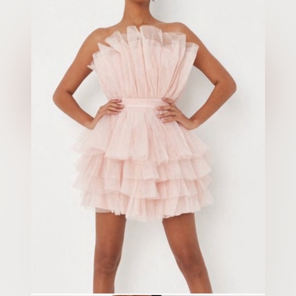 Missguided Bandeau Ruffle Dress Tulle Sparkle NWT - Picture 1 of 7